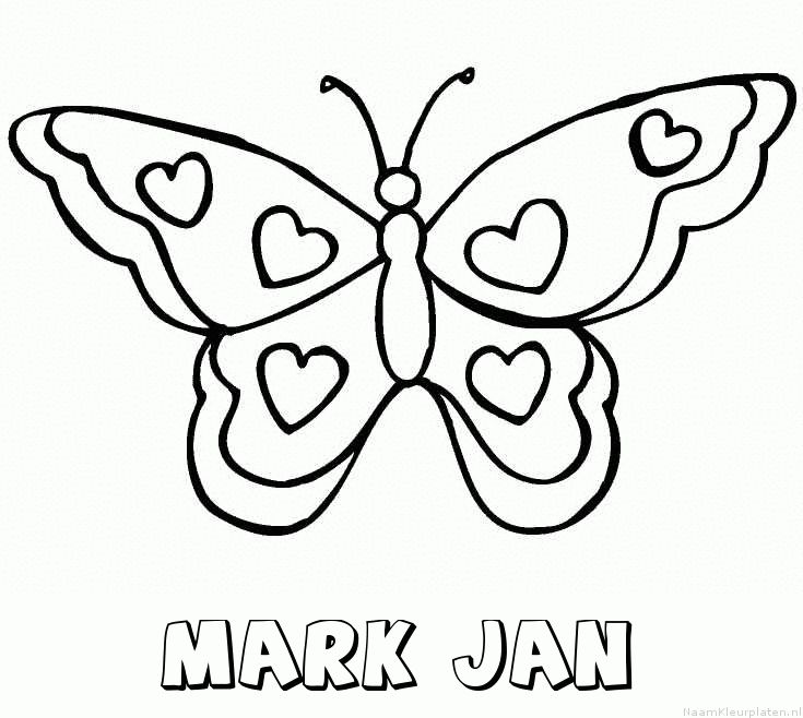 Mark jan vlinder hartjes kleurplaat